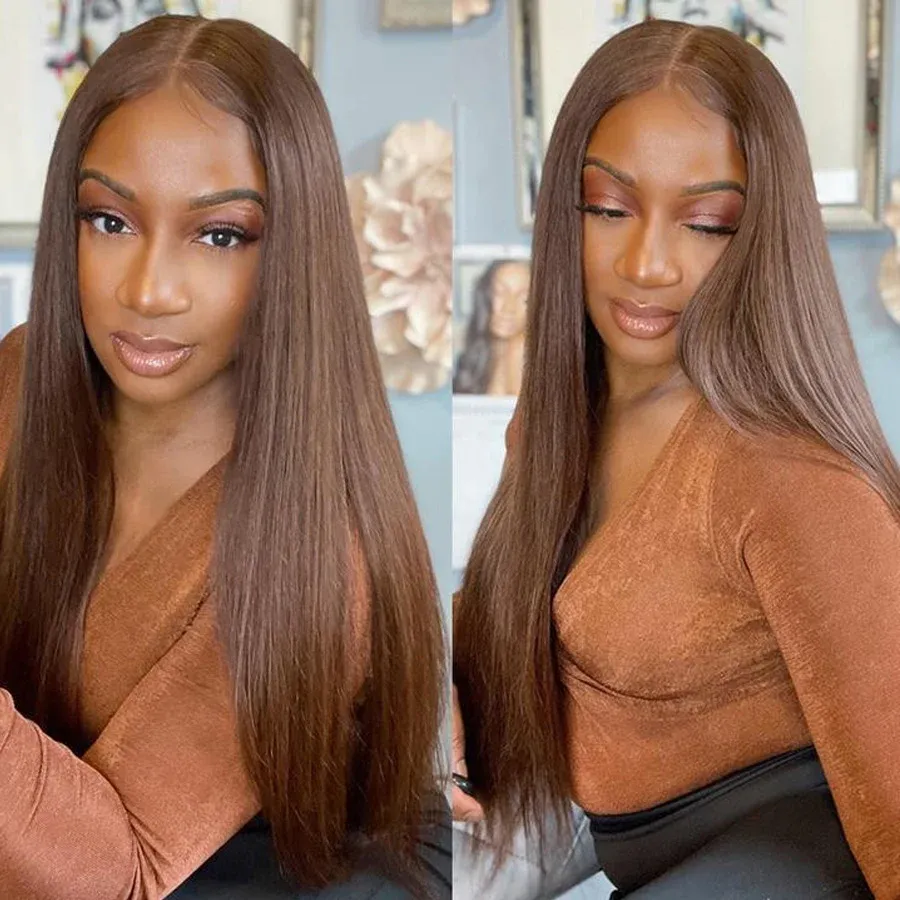 Chestnut Brown #4 Straight Wig 13x4/6x5/13x6 Lace Front Human Hair Wig Free Part