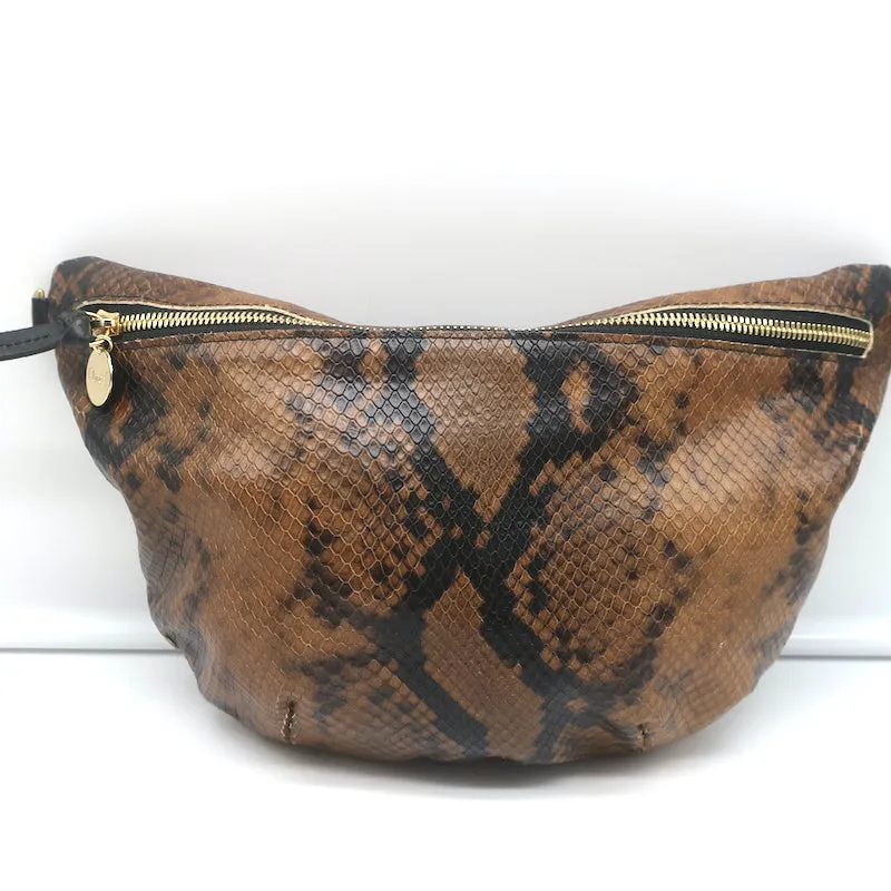 Clare V. Grande Fanny Pack Brown Snakeskin Print Leather