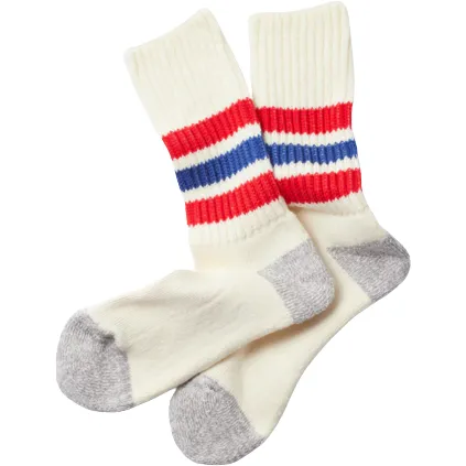 Coarse Ribbed Oldschool Crew Socks, Chili Red/Blue
