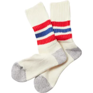 Coarse Ribbed Oldschool Crew Socks, Chili Red/Blue
