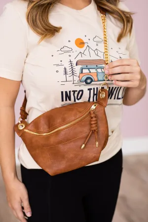 Cognac Vegan Leather Belt Bag