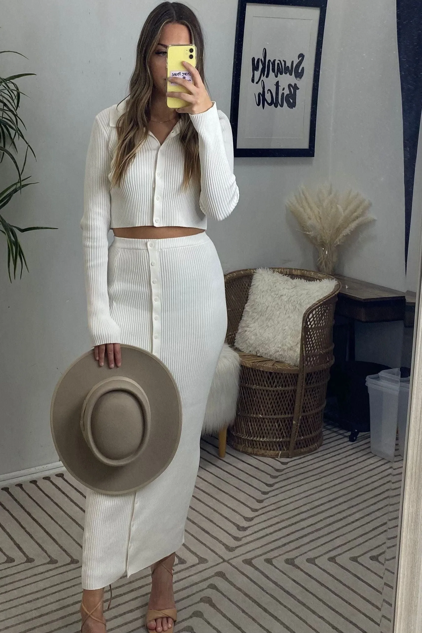 Collared Front Button Ribbed Sweater - Top