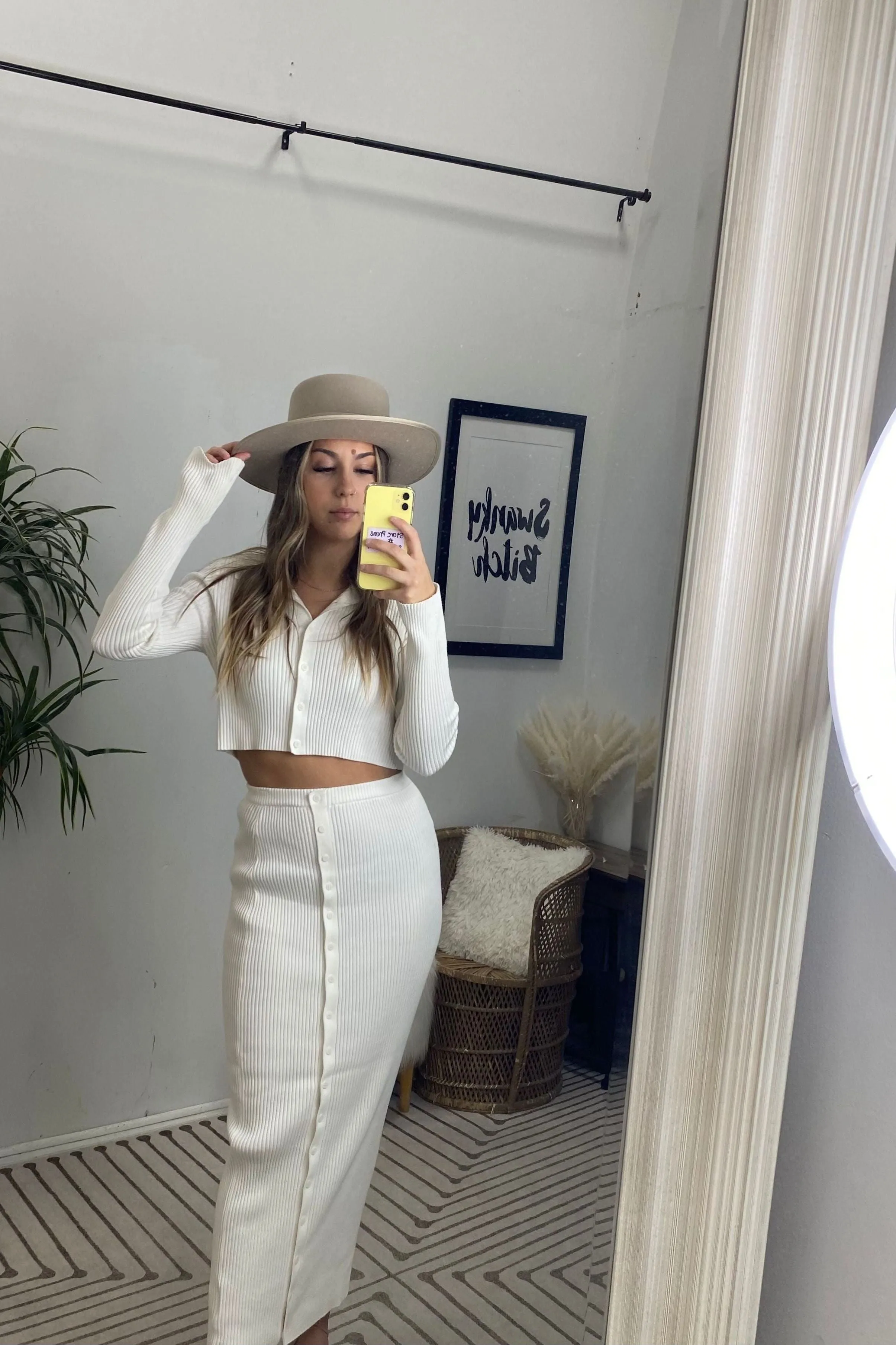 Collared Front Button Ribbed Sweater - Top