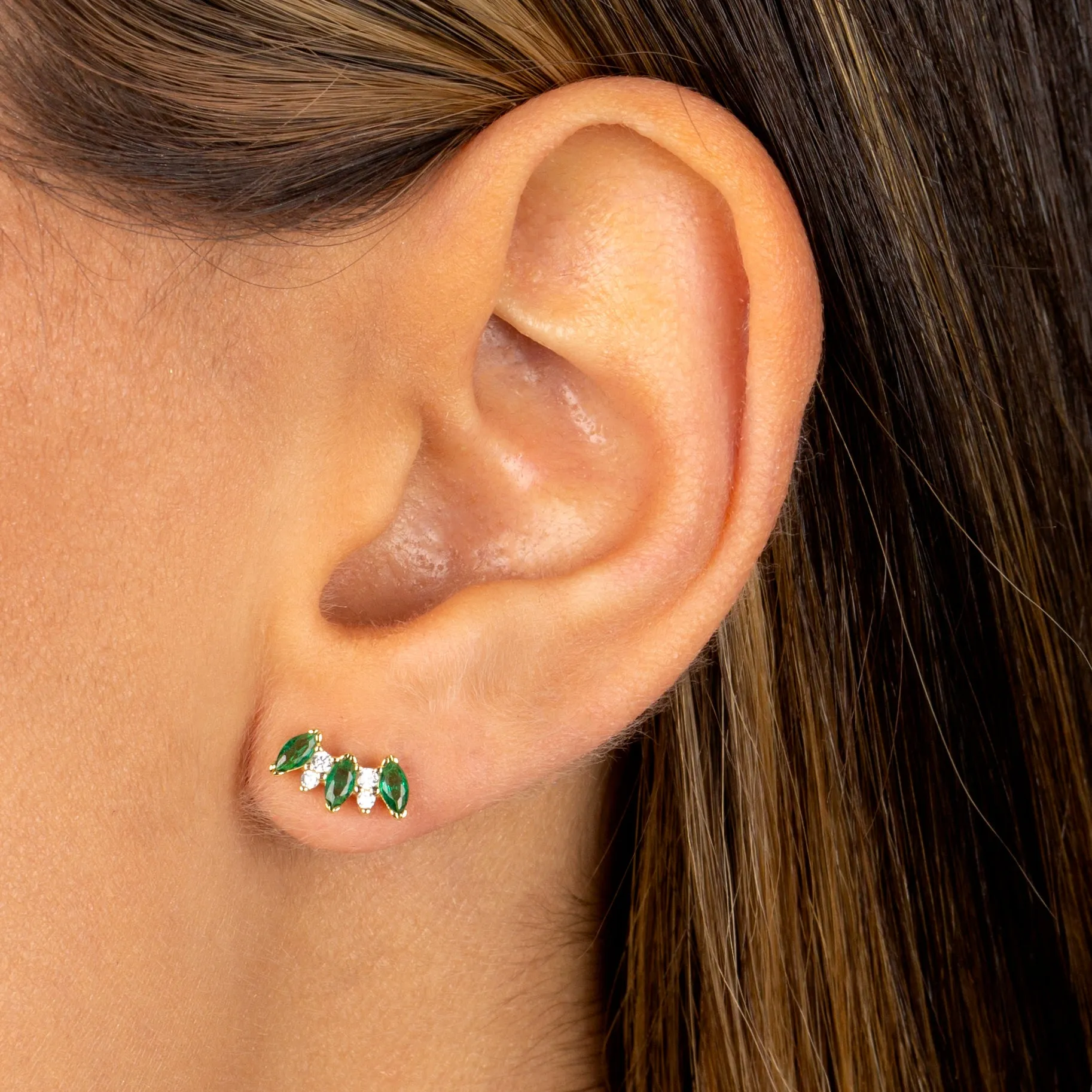 Colored Multi Marquise Curved Bar Stud Earring
