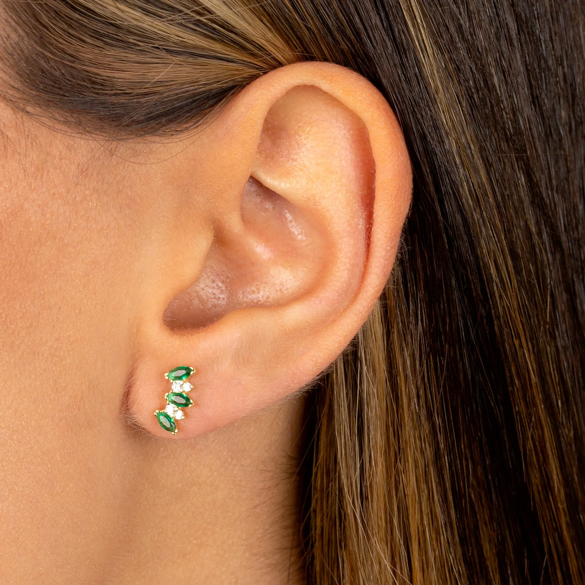 Colored Multi Marquise Curved Bar Stud Earring