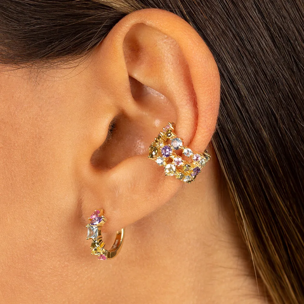Colored Multi Shape Three Row Ear Cuff