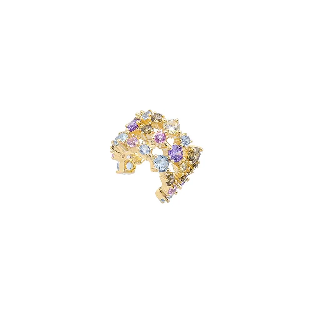Colored Multi Shape Three Row Ear Cuff