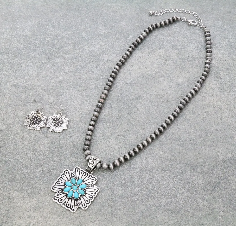Come Together Fashion Navajo Necklace With Cross Pendant & Earrings