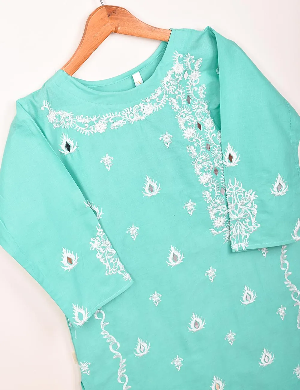 Cotton Embroidered Stitched Kurti With Mirror Work - Bumblebee (TS-068A-SkyBlue)