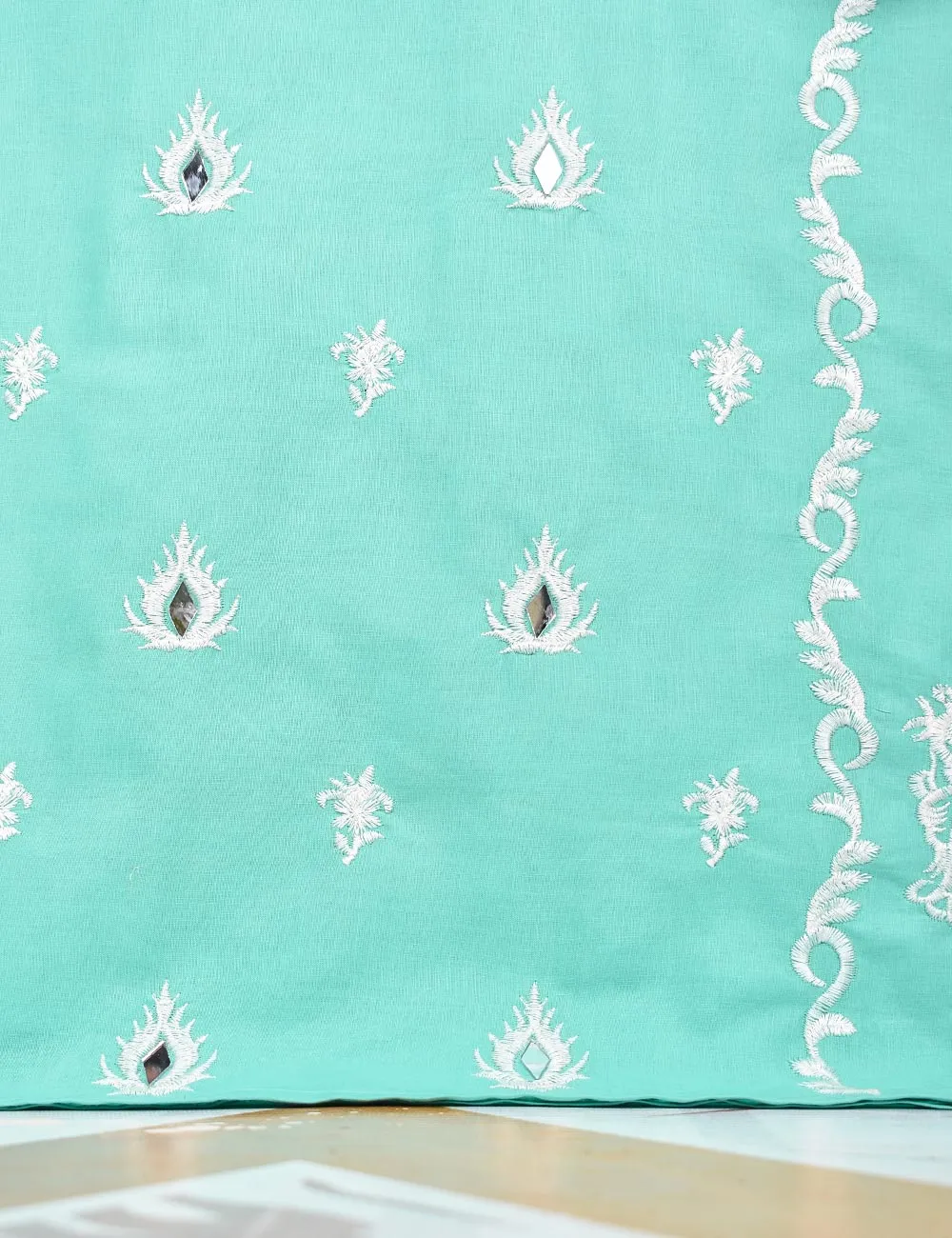 Cotton Embroidered Stitched Kurti With Mirror Work - Bumblebee (TS-068A-SkyBlue)