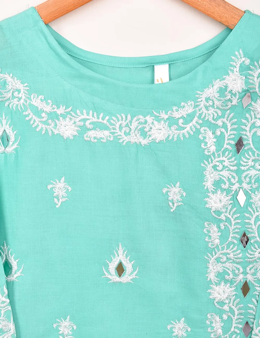 Cotton Embroidered Stitched Kurti With Mirror Work - Bumblebee (TS-068A-SkyBlue)