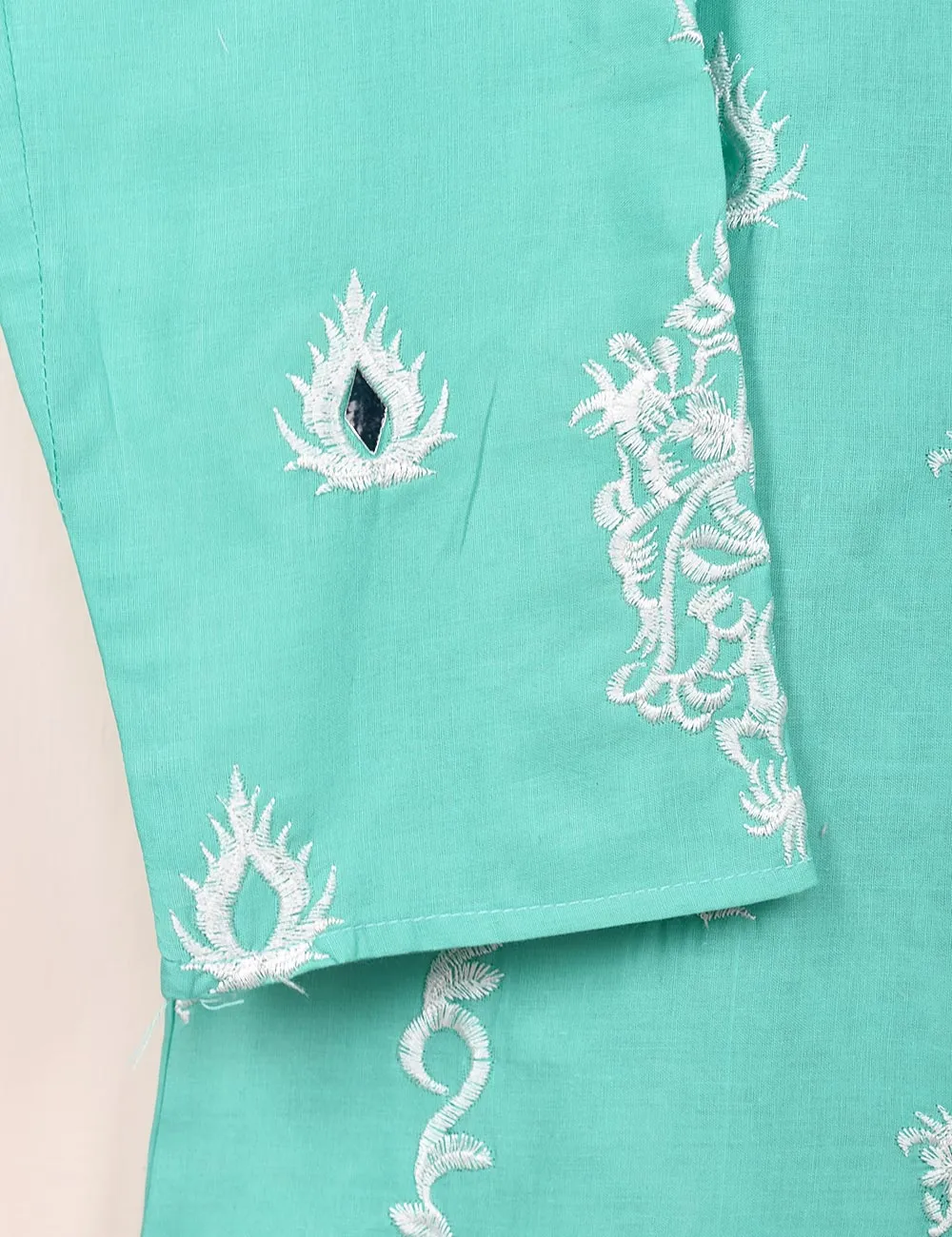 Cotton Embroidered Stitched Kurti With Mirror Work - Bumblebee (TS-068A-SkyBlue)