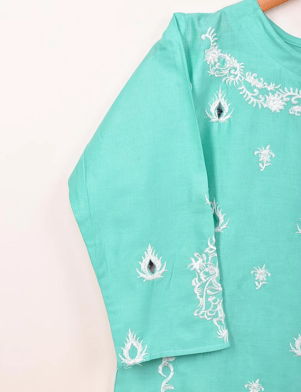 Cotton Embroidered Stitched Kurti With Mirror Work - Bumblebee (TS-068A-SkyBlue)
