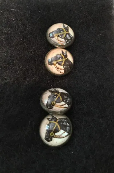 Cuff Links Reverse Carved Crystal Horse Profile in Silver Plate