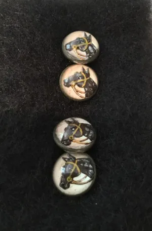 Cuff Links Reverse Carved Crystal Horse Profile in Silver Plate