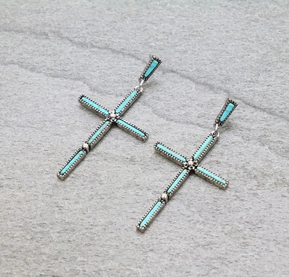 Decatur Fashion Turquoise Cross Post Earrings - 2.5"