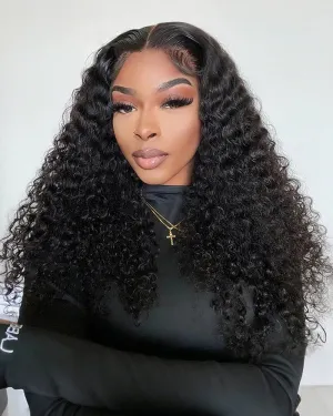 Deep Wave Natural Black 4x4 Lace Human Hair Wig Middle Part