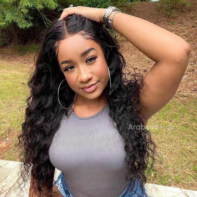 Deep Wave Natural Black Glueless 6x5 Pre-cut Lace Human Hair Wigs