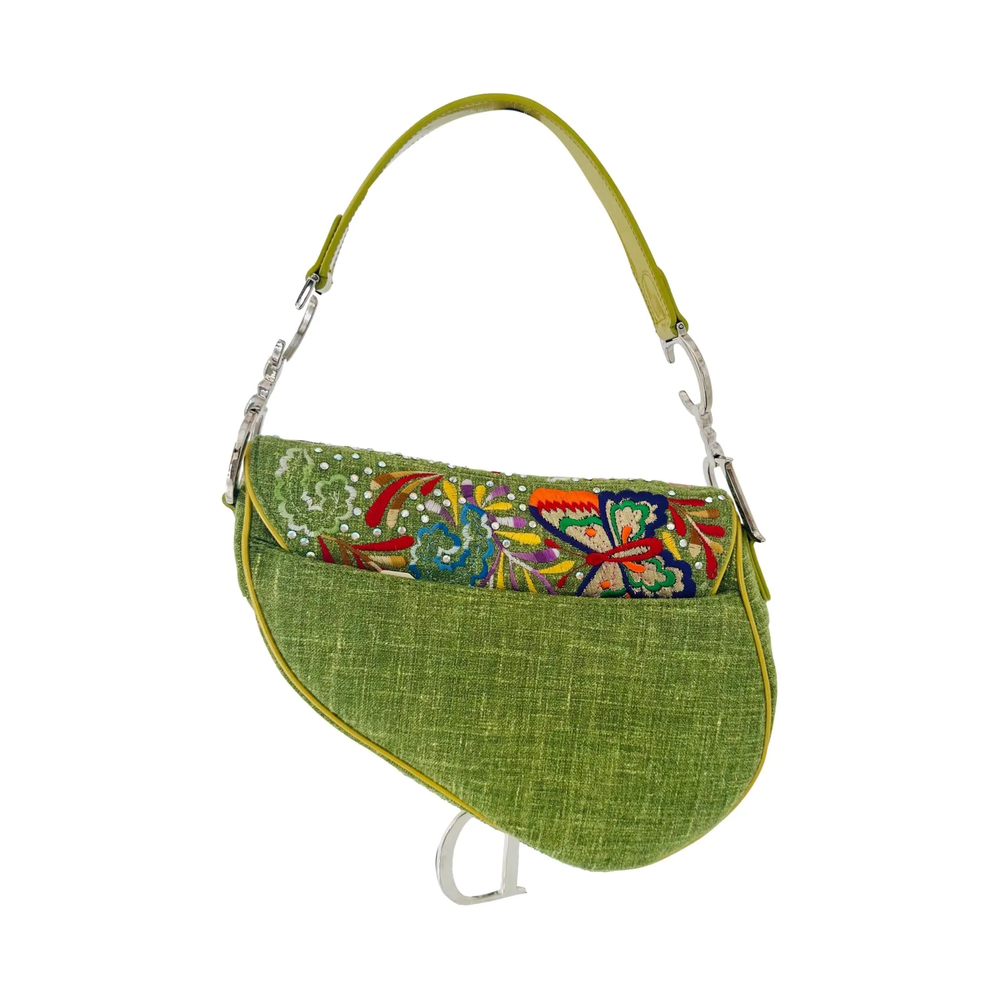 Dior Green Butterfly Embellished Saddle Bag