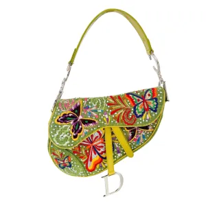 Dior Green Butterfly Embellished Saddle Bag