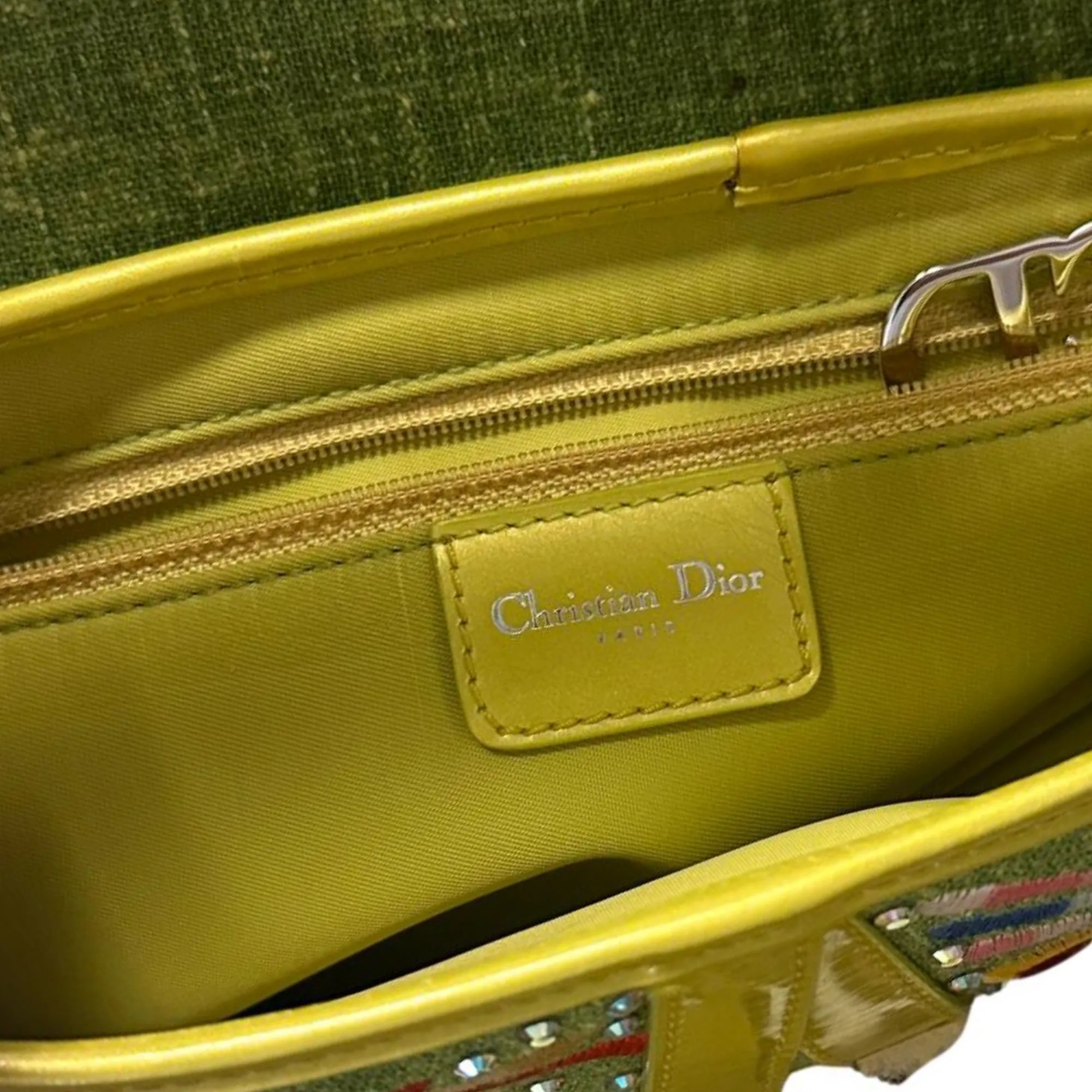 Dior Green Butterfly Embellished Saddle Bag