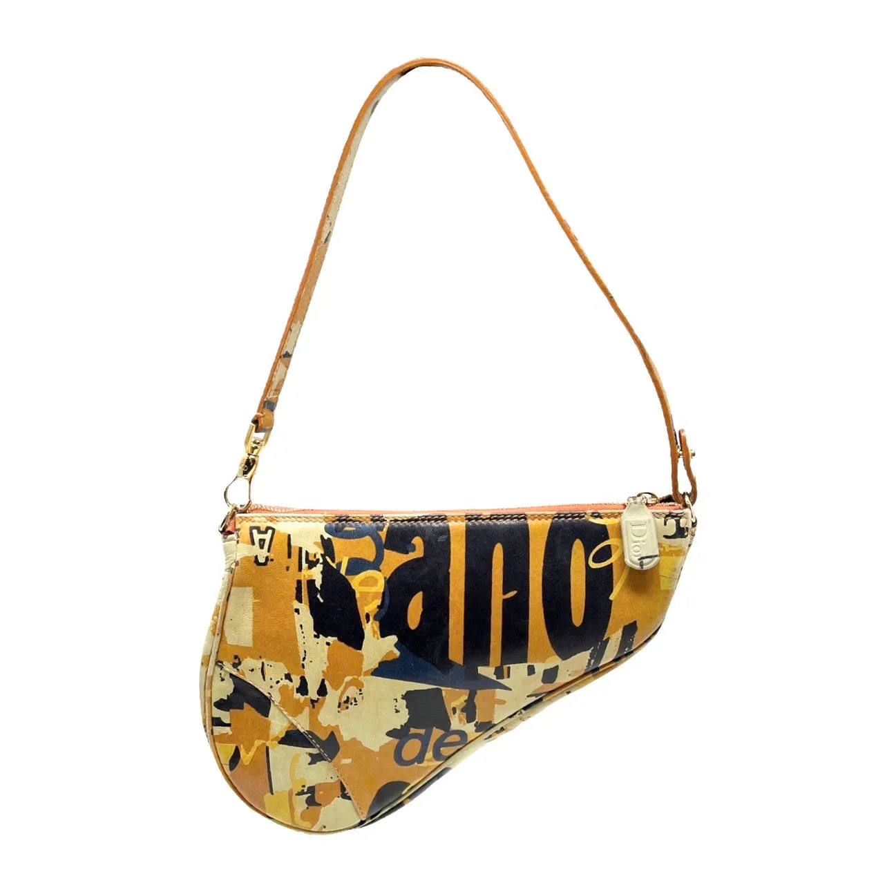 Dior Orange Print Mini Saddle Bag