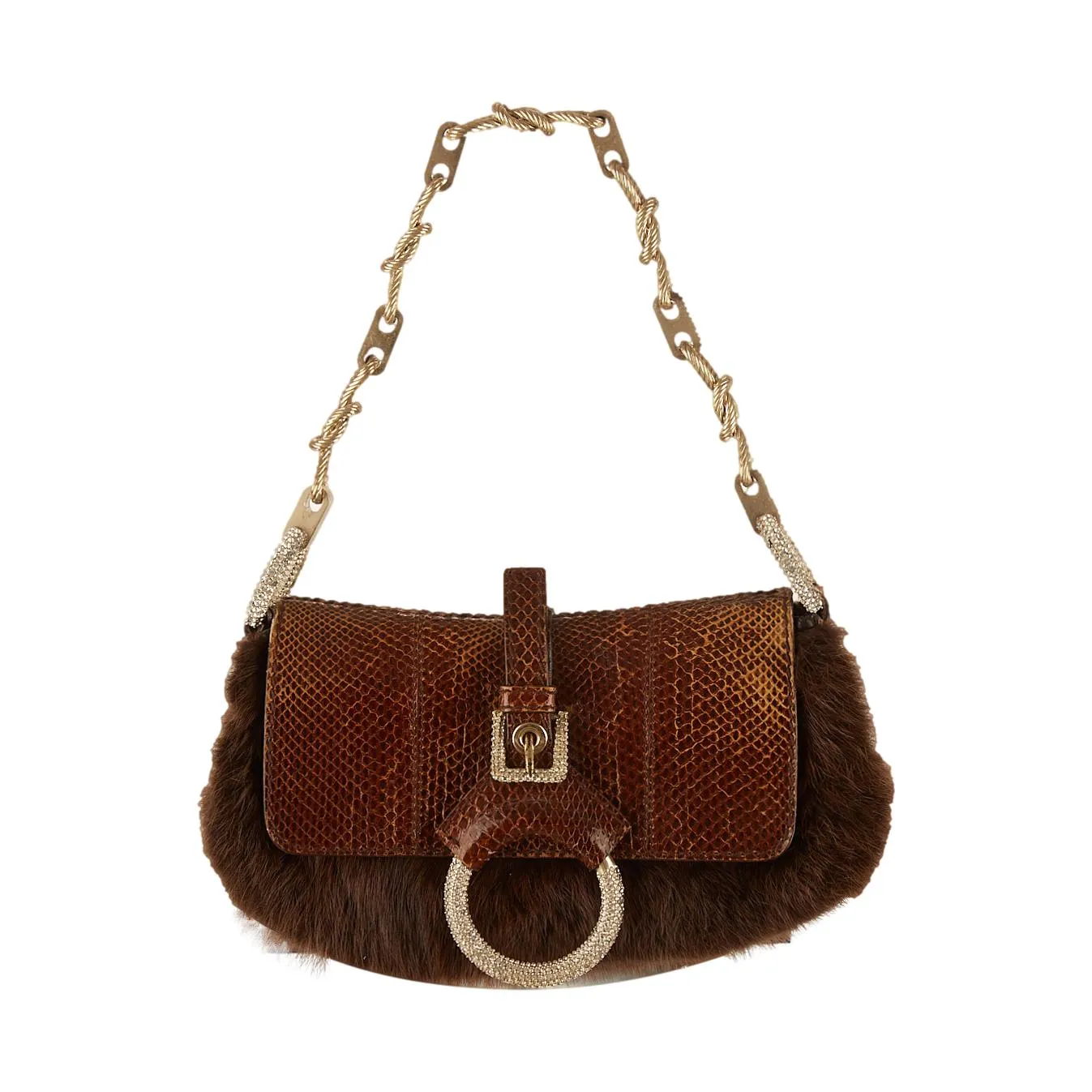Dolce & Gabbana Brown Fur Rhinestone Shoulder Bag