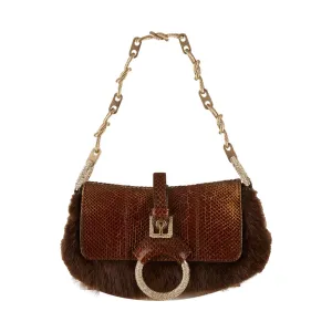 Dolce & Gabbana Brown Fur Rhinestone Shoulder Bag