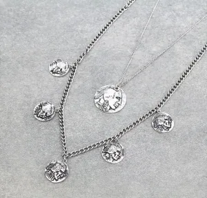 Double Strand Indian Coin Fashion Necklace - Silver