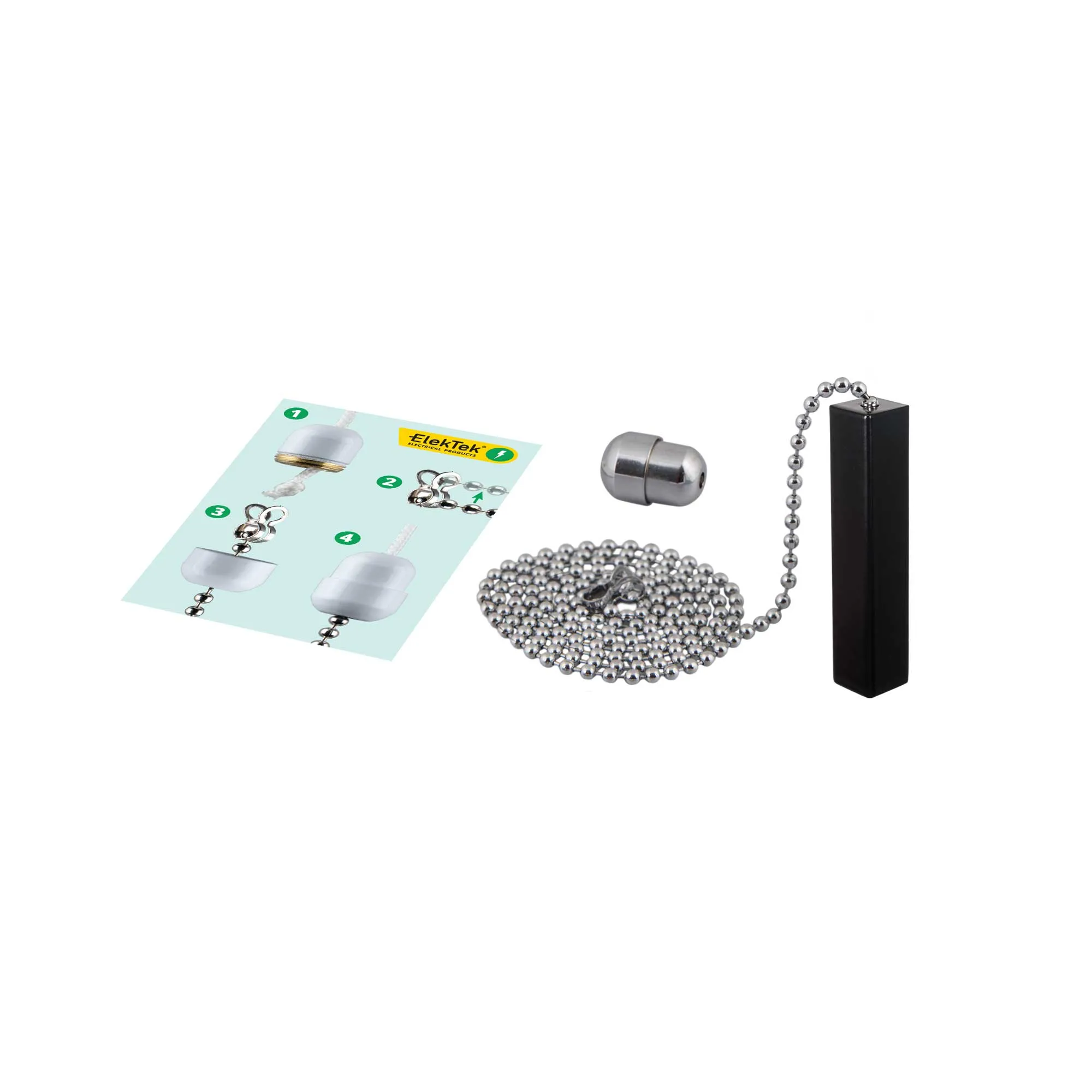 ElekTek Premium Satin Black Bathroom Light Pull Cord Switch Kit with Pull Chain Handle