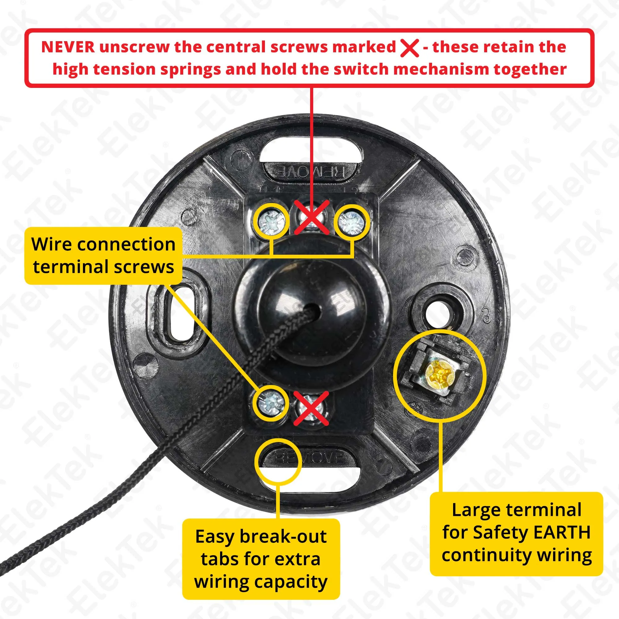 ElekTek Premium Satin Black Bathroom Light Pull Cord Switch Kit with Pull Chain Handle