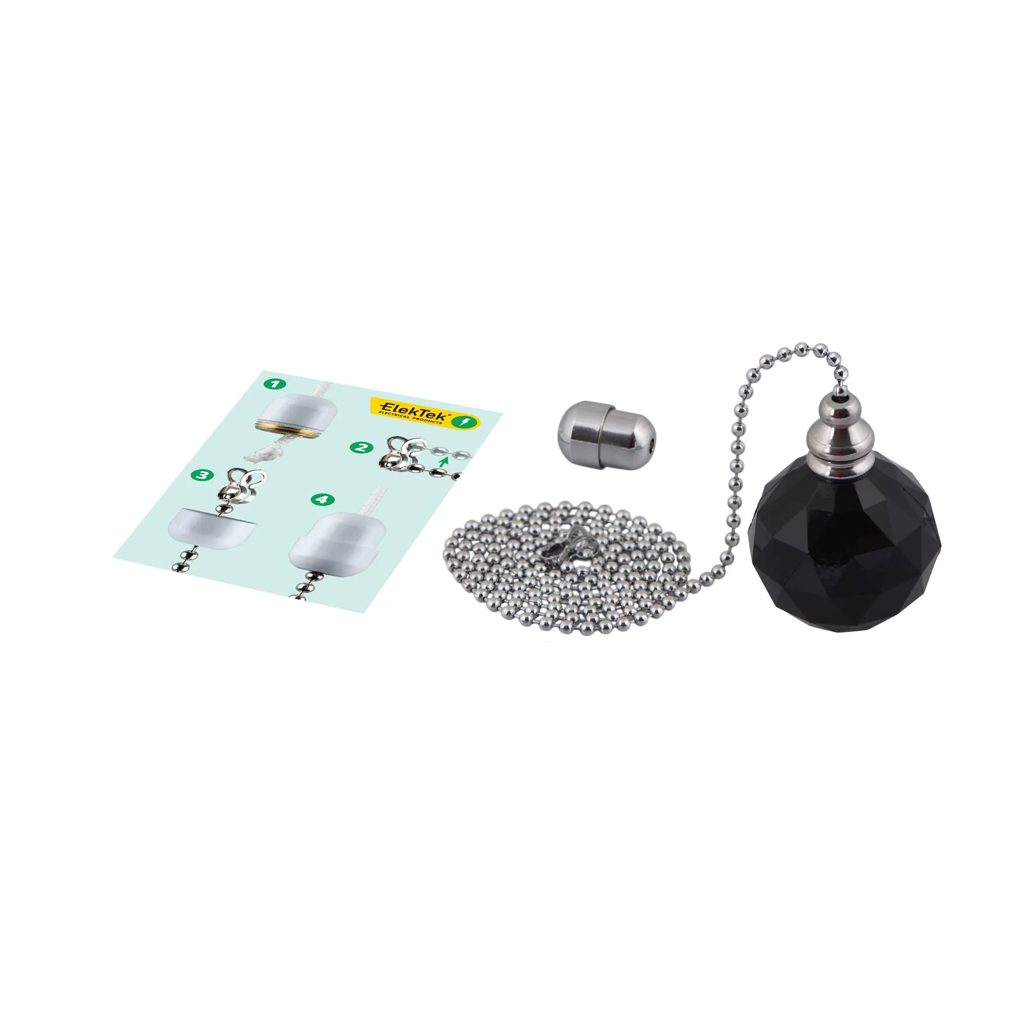 ElekTek Premium Satin Black Bathroom Light Pull Cord Switch Kit with Pull Chain Handle