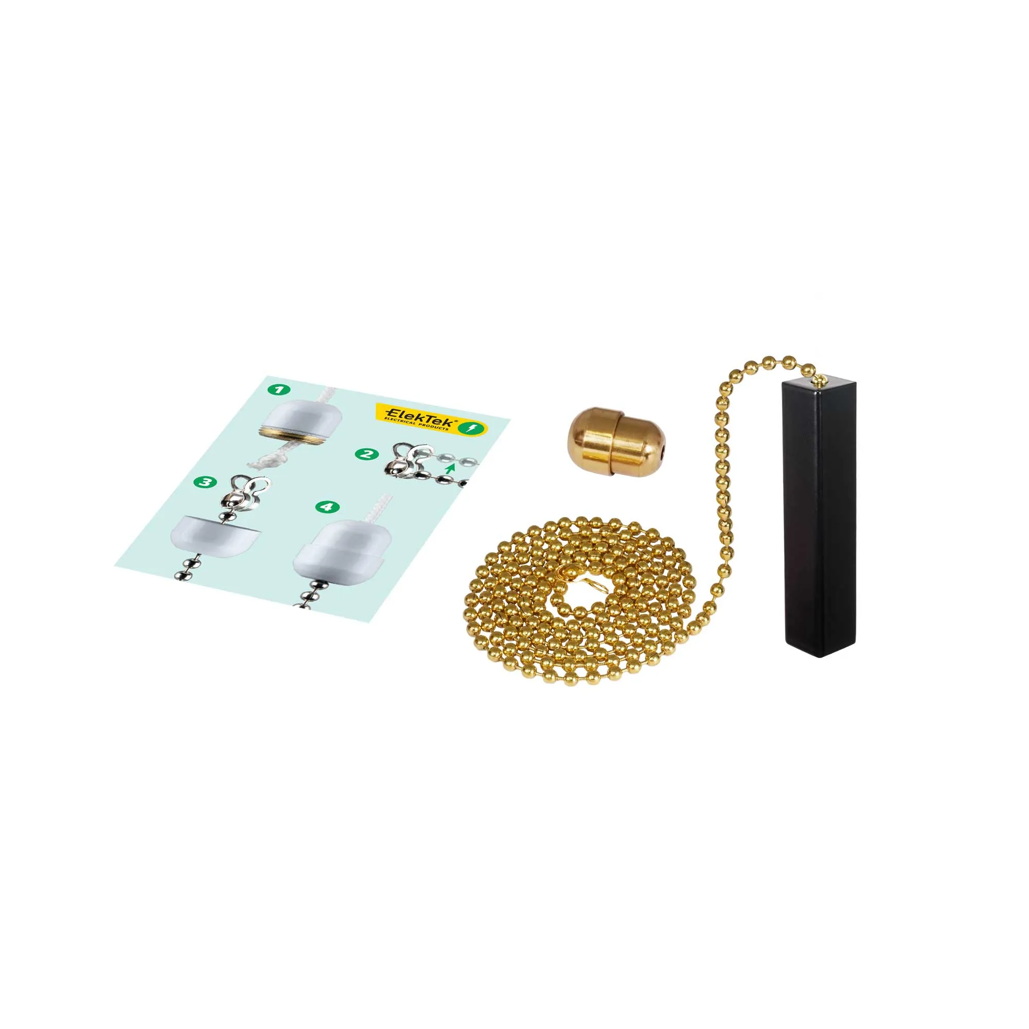 ElekTek Premium Satin Black Bathroom Light Pull Cord Switch Kit with Pull Chain Handle