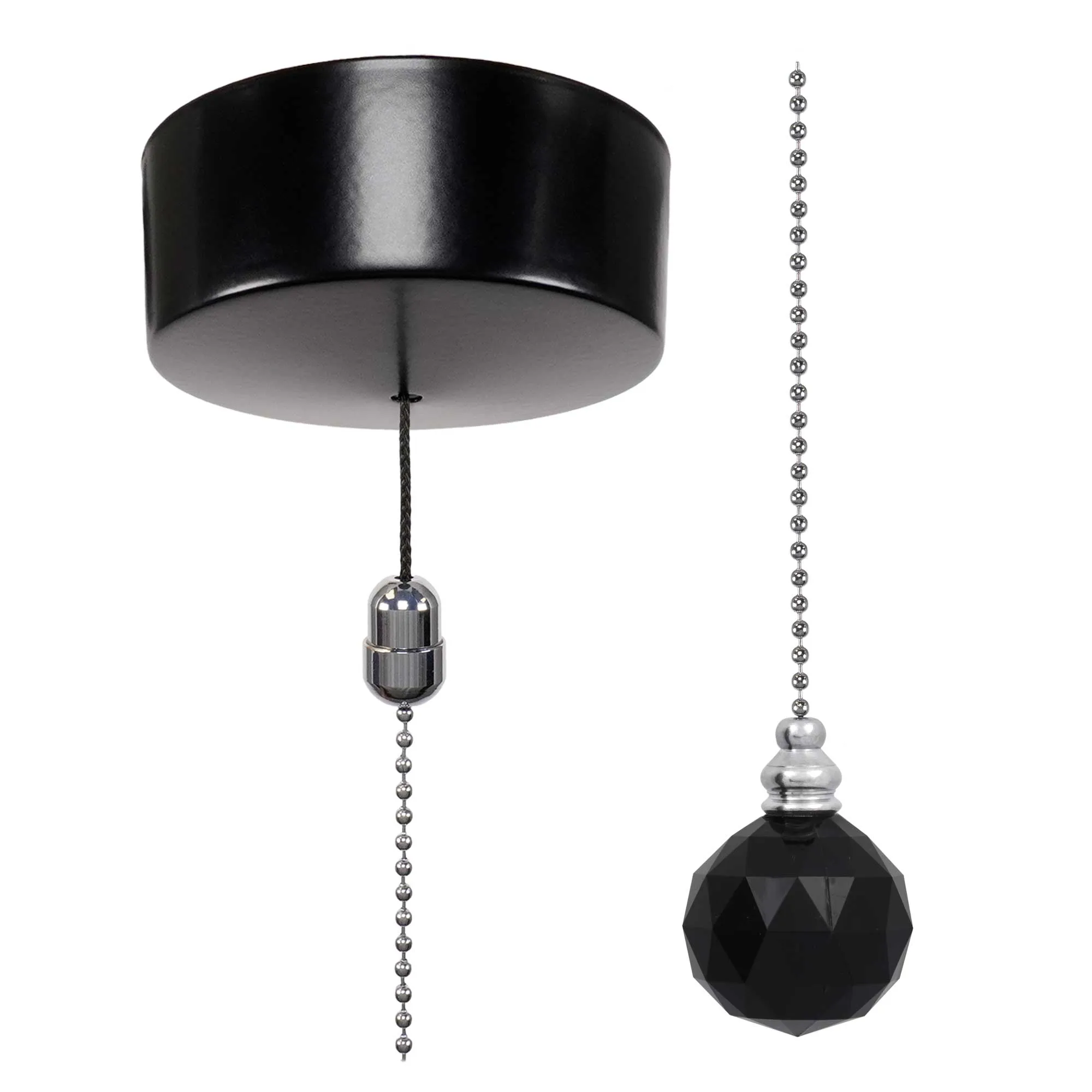 ElekTek Premium Satin Black Bathroom Light Pull Cord Switch Kit with Pull Chain Handle
