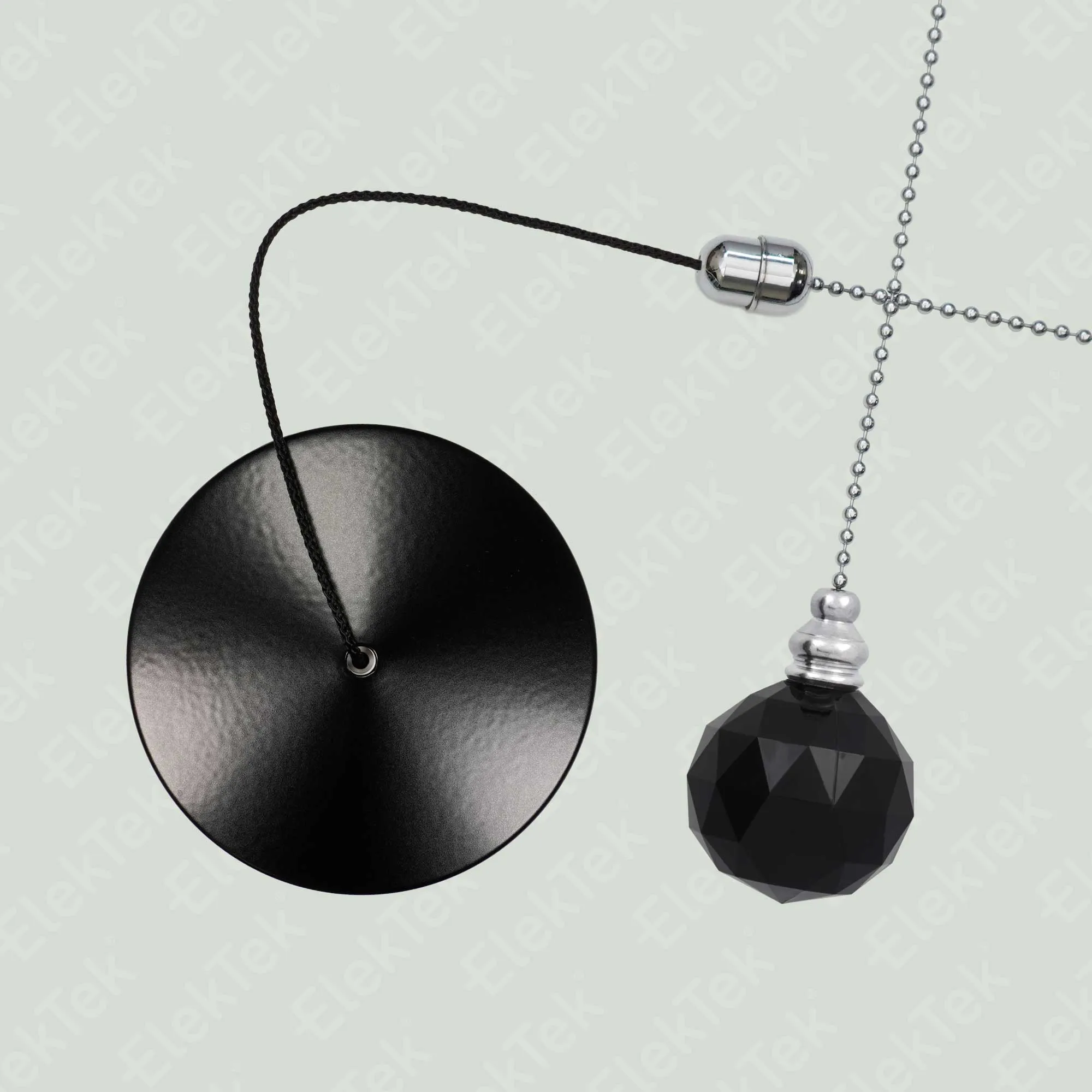 ElekTek Premium Satin Black Bathroom Light Pull Cord Switch Kit with Pull Chain Handle