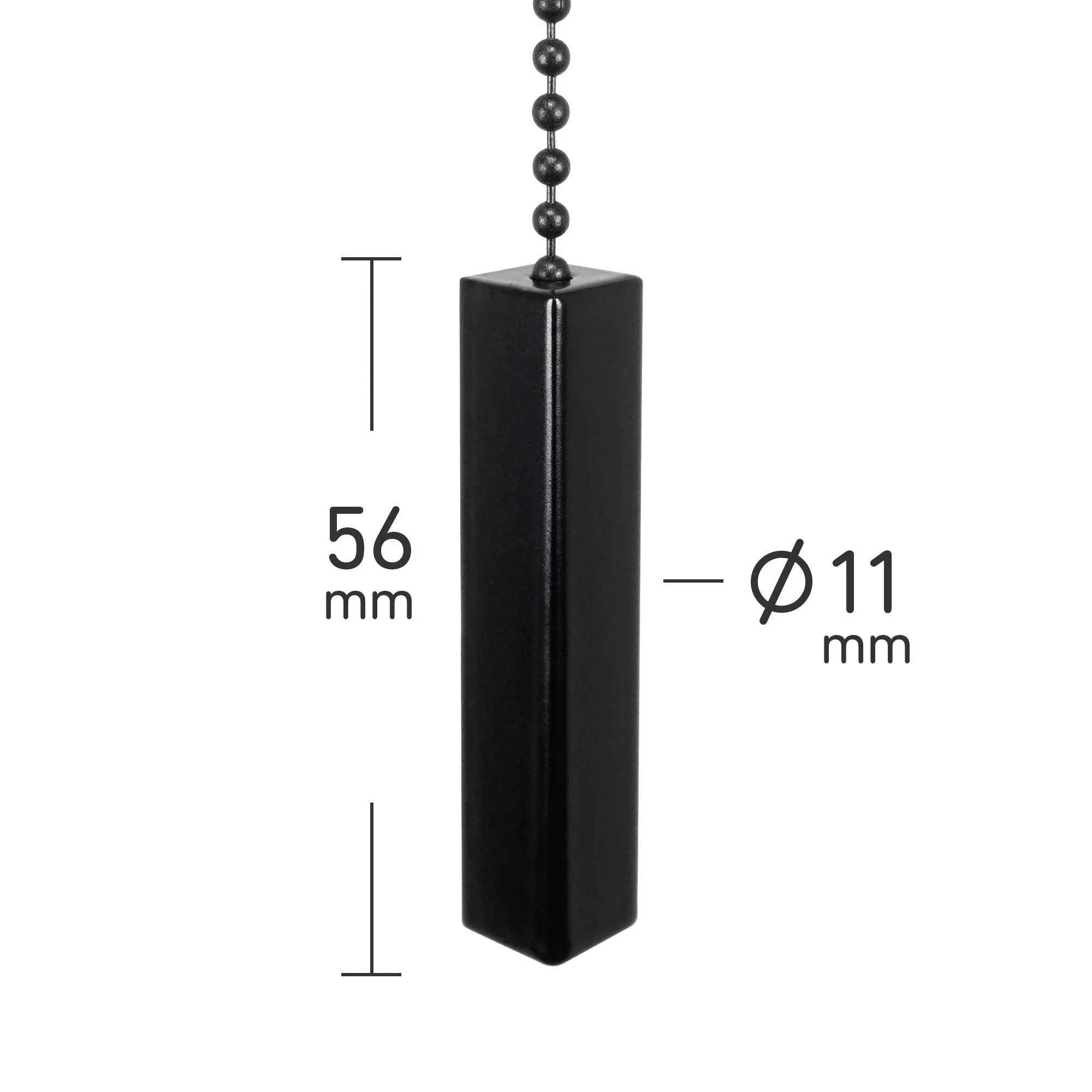 ElekTek Premium Satin Black Bathroom Light Pull Cord Switch Kit with Pull Chain Handle