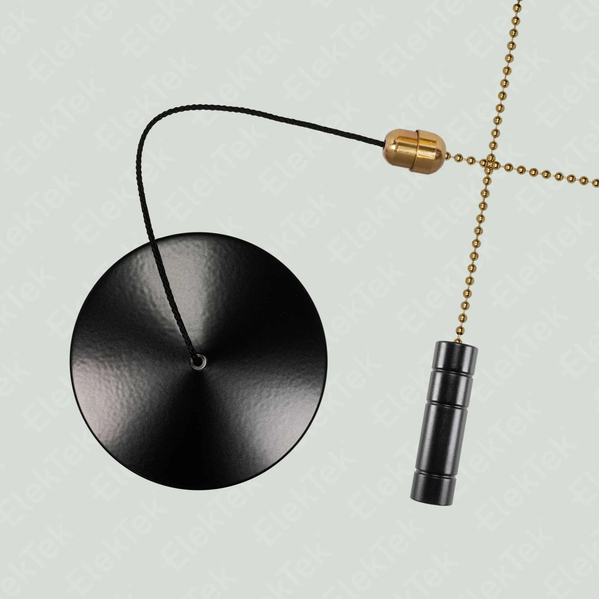 ElekTek Premium Satin Black Bathroom Light Pull Cord Switch Kit with Pull Chain Handle