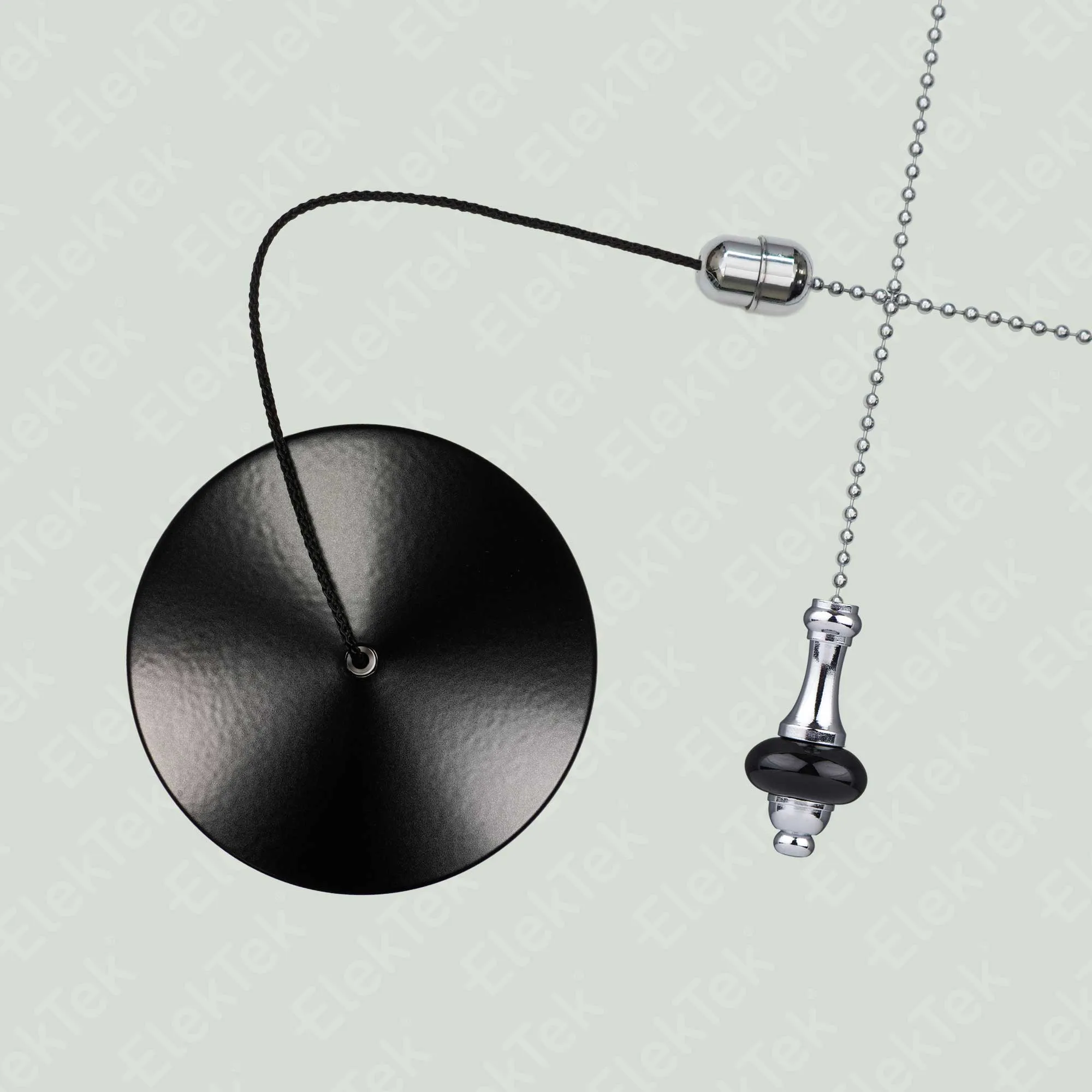 ElekTek Premium Satin Black Bathroom Light Pull Cord Switch Kit with Pull Chain Handle