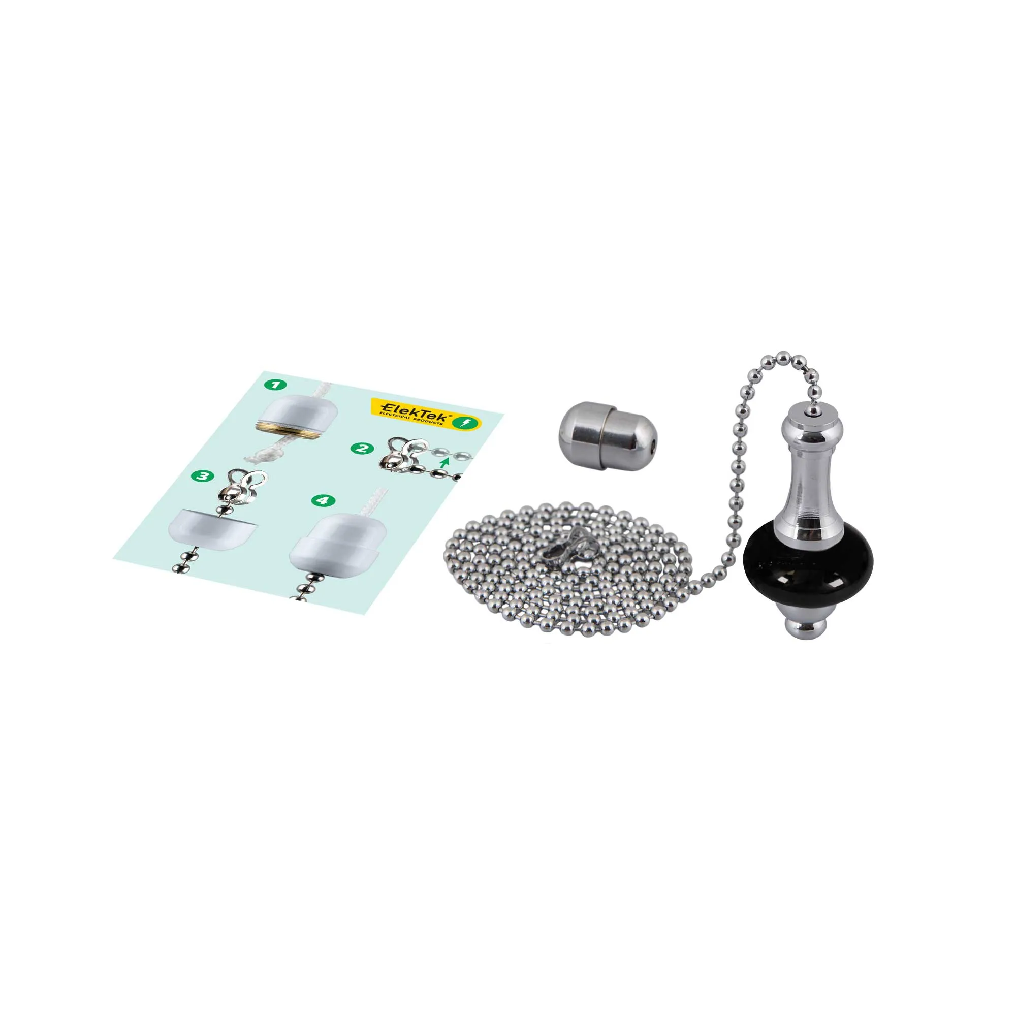 ElekTek Premium Satin Black Bathroom Light Pull Cord Switch Kit with Pull Chain Handle
