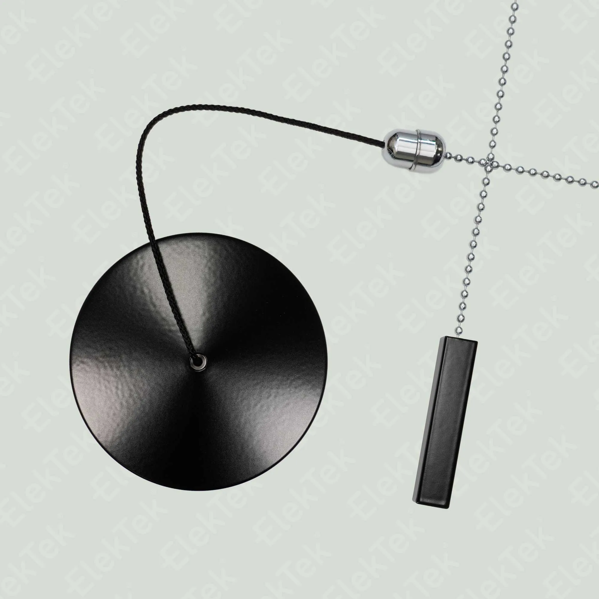 ElekTek Premium Satin Black Bathroom Light Pull Cord Switch Kit with Pull Chain Handle