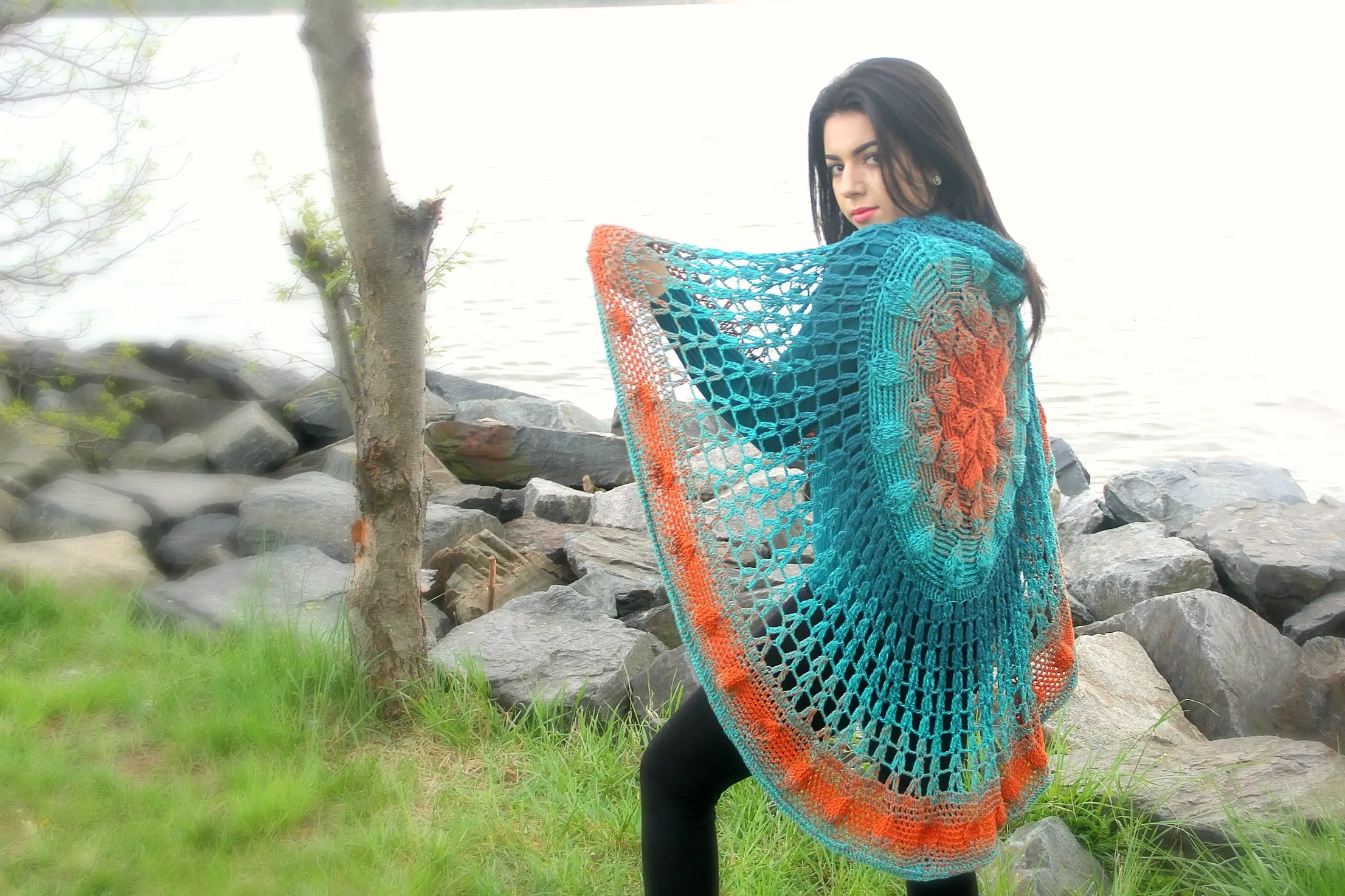 Embossed Crochet Circular Poncho