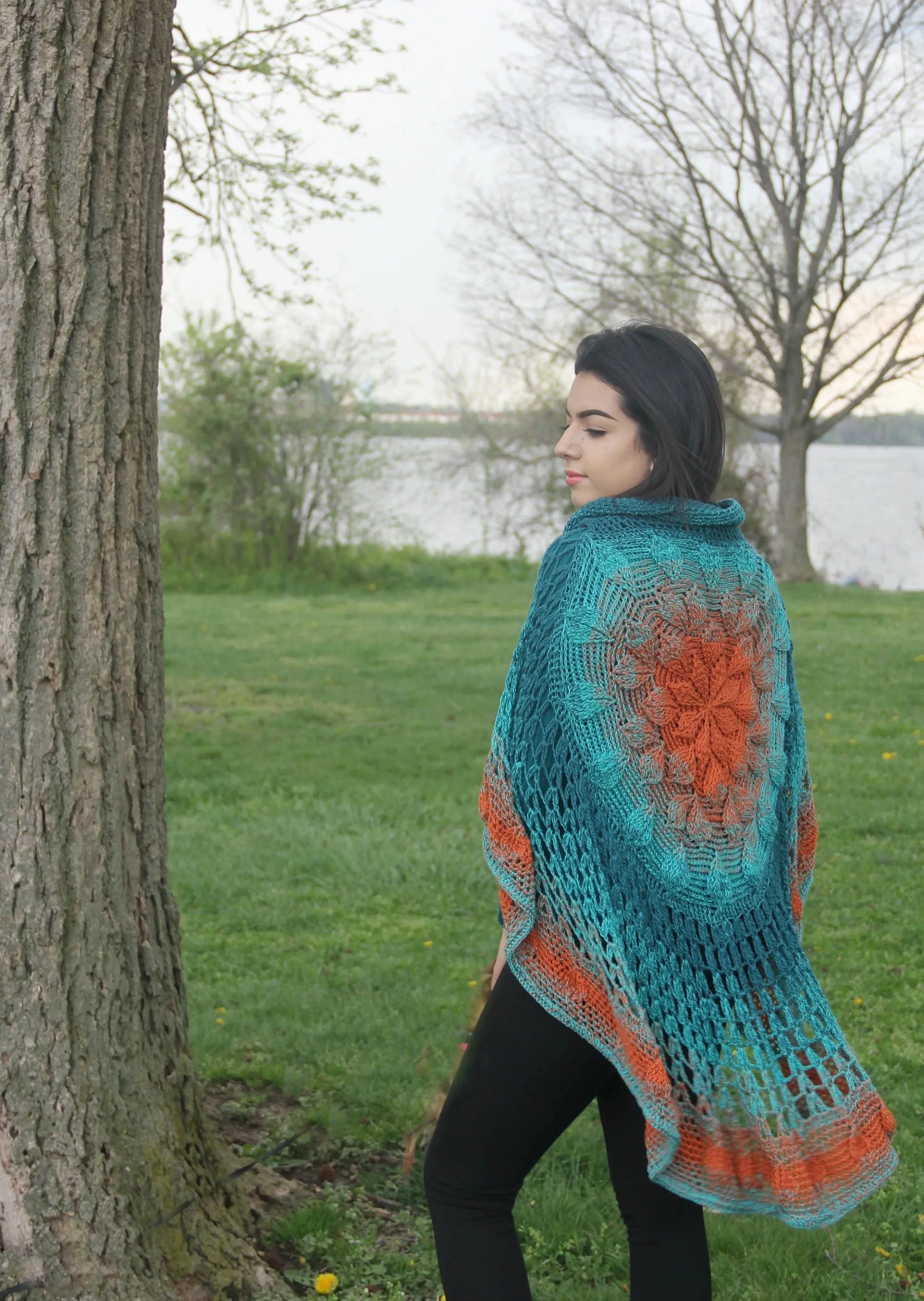 Embossed Crochet Circular Poncho