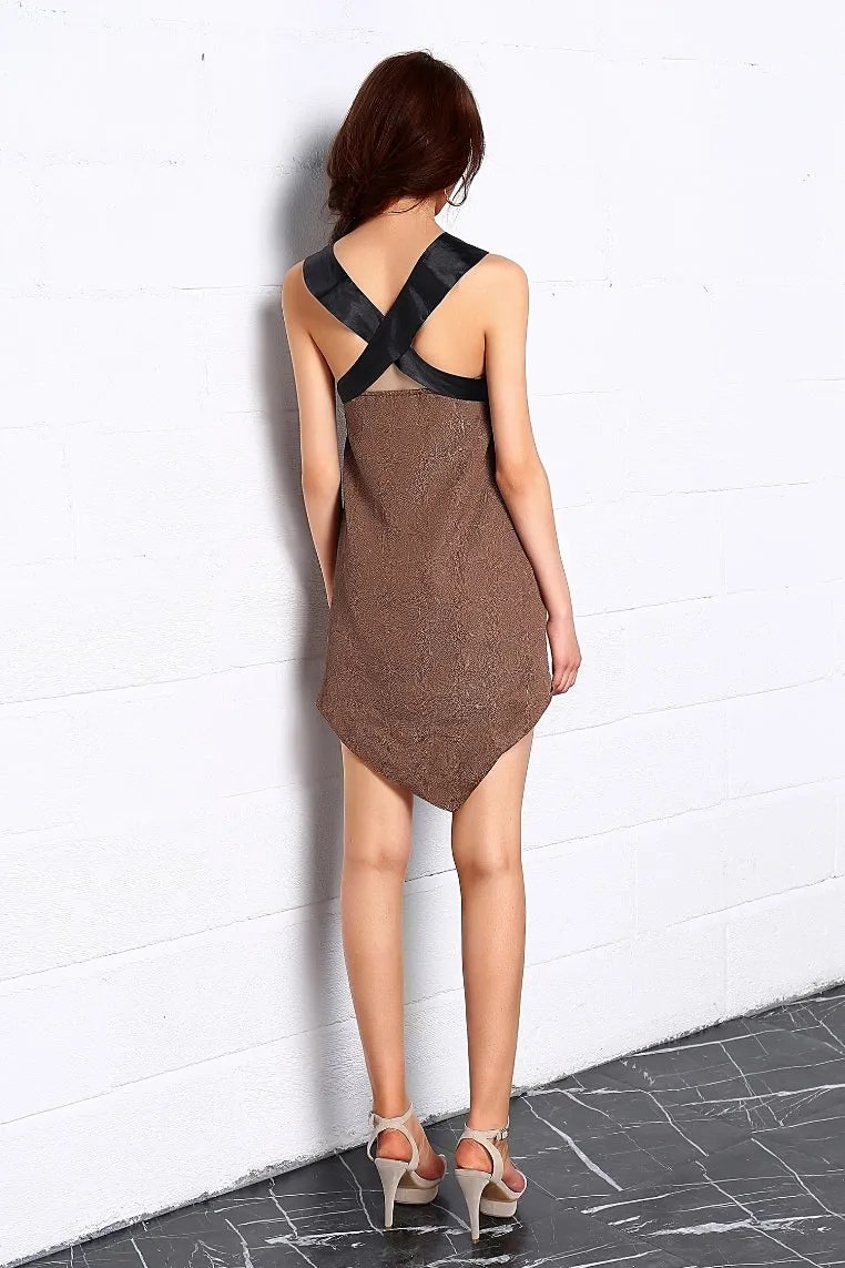 Embossed In Herbs Assymetric Dress