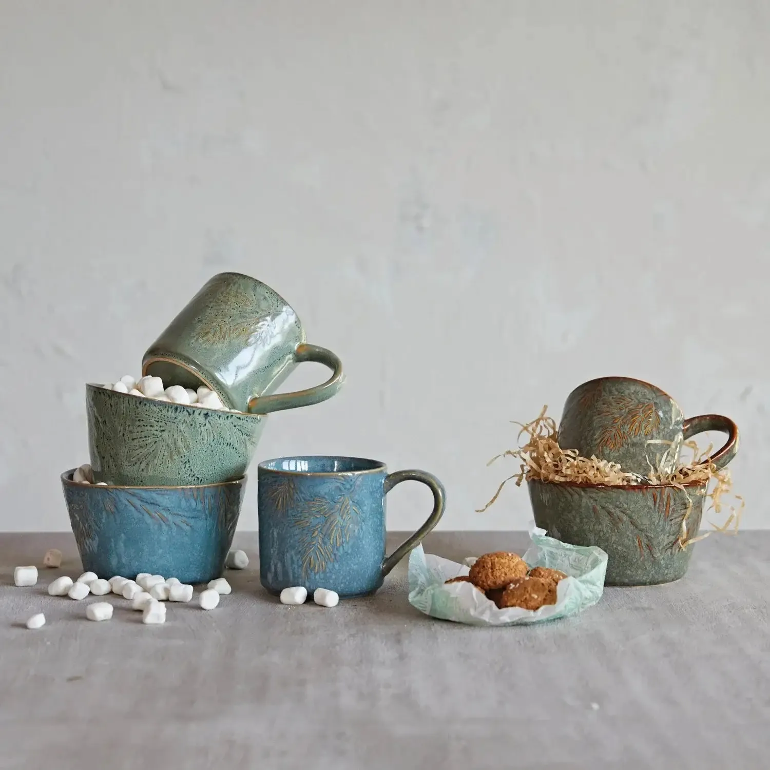 EMBOSSED STONEWARE BOWL W/ PINE BOUGH