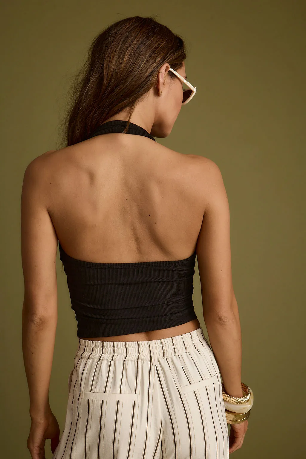 Emily Black Ribbed Halter Top