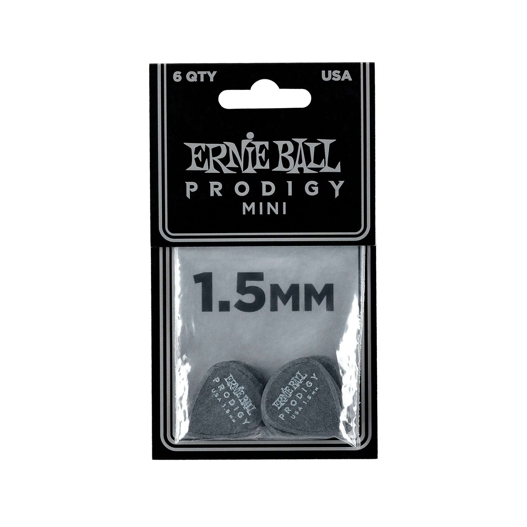 Ernie Ball Mini Prodigy 1.5mm Guitar Picks, Black, 6-Pack
