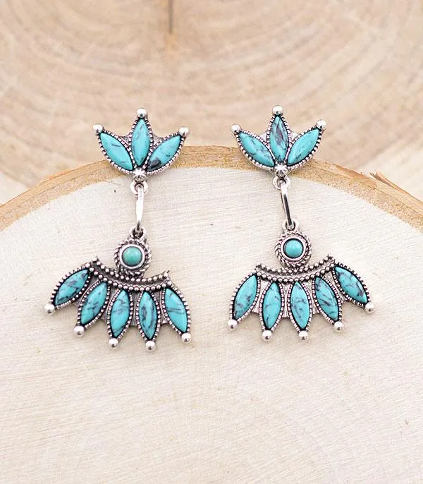 Fanfare Drop Fashion Post Earrings - Turquoise