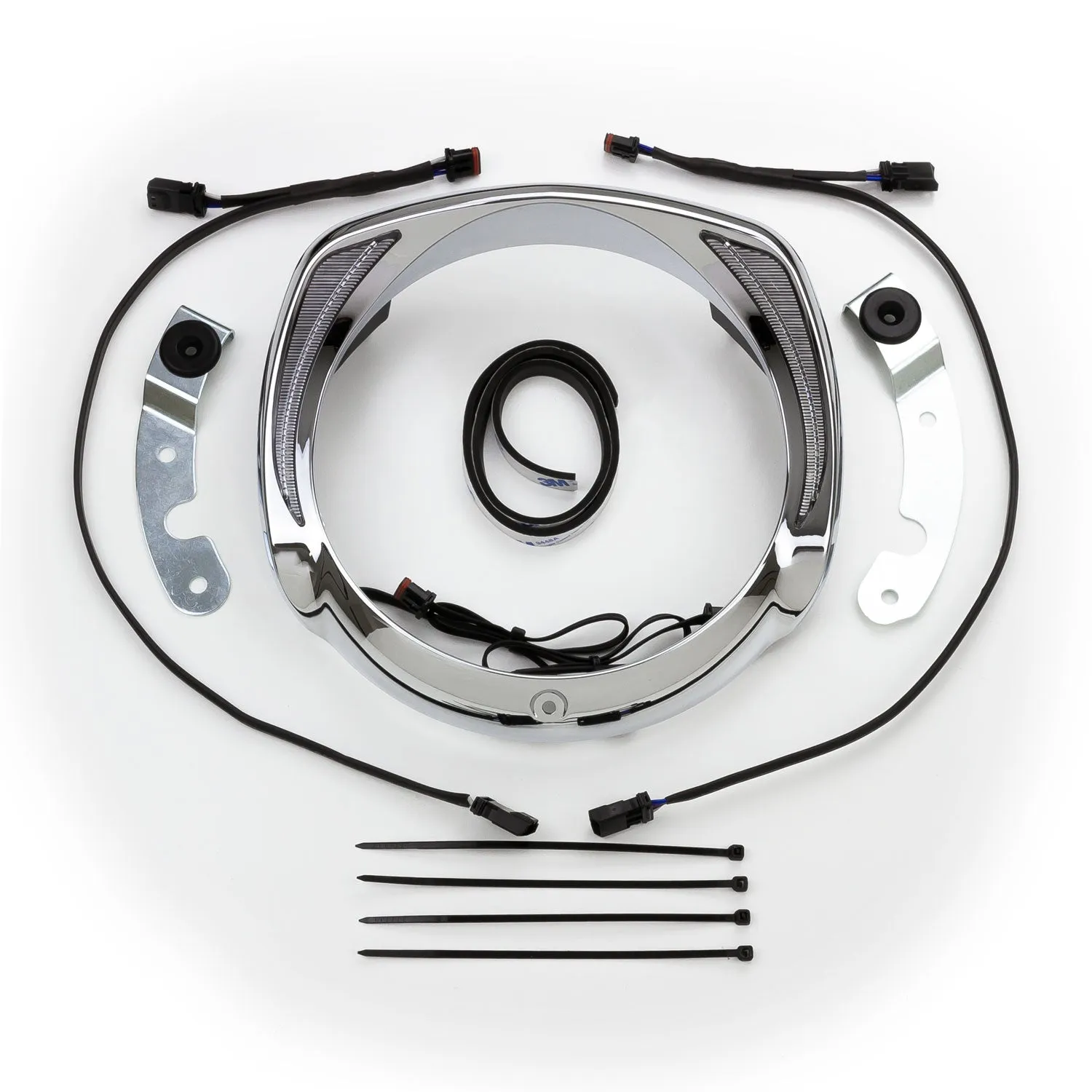 Fang® Headlight Bezel with White LED Running Lights and Amber Turn Signals, '14-up, Chrome