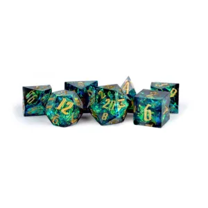 FanRoll: Premium Handcrafted Sharp Edge Inclusion 7-Piece Dice Set - Blue Pyre