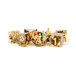 FanRoll: Premium Handcrafted Sharp Edge Inclusion 7-Piece Dice Set - Pinecone